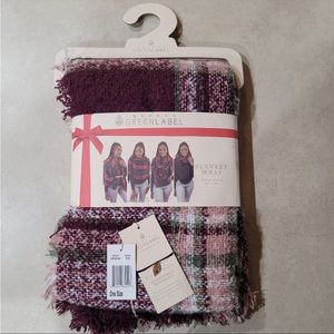 NWT Quagga Green Label Plaid Blanket Wrap Plum Polyester With Bonus Bracelet